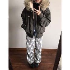 现货重磅boxy短款棉衣座山雕大毛毛领男女棉服水洗工装厚外套，男装棉衣，电商A486-1