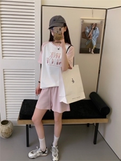 2025舒适百搭简约撞色插肩短袖+短裤套装，女装套装/套裙，湘姗