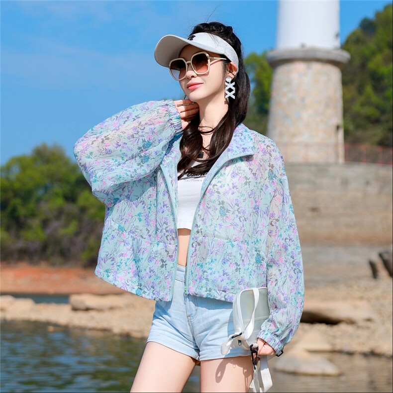 夏季薄外套女短款2025今年流行时尚印花户外遮阳棒球服韩版上衣潮,女装防晒衣,可可小西