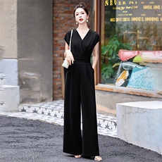 【喜妙】2025气质高级感通勤短袖收腰绑带修身紫色连衣裙女D1305，女装连体裤，布芭啦