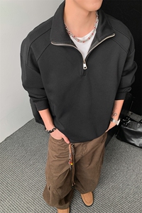 65棉重磅450克拼接圆领卫衣短宽套头拉链POLO衫外套男 RH5316-P49图片