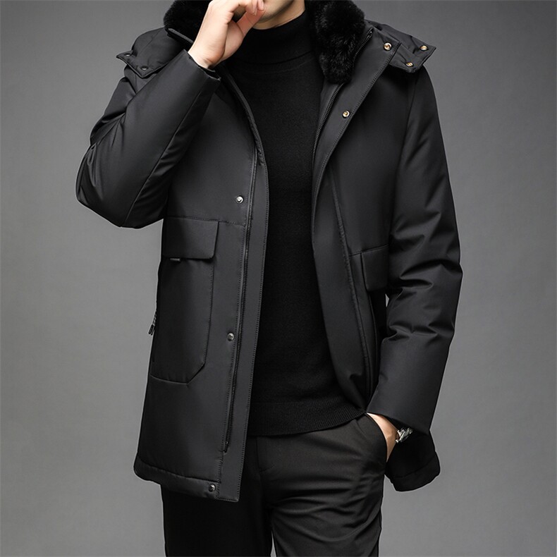 中老年可脱卸帽子羽绒服中年男可卸獭兔毛毛领外套QLMF12006-P385,男装羽绒服,电商B212（原钱塘6029）