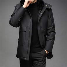 中老年可脱卸帽子羽绒服中年男可卸獭兔毛毛领外套QLMF12006-P385，男装羽绒服，电商B212（原钱塘6029）