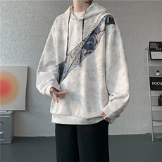 WY10200-特批40春季新款连帽设计感拼接撞色宽松大码扎染卫衣男，男装卫衣，电商A059