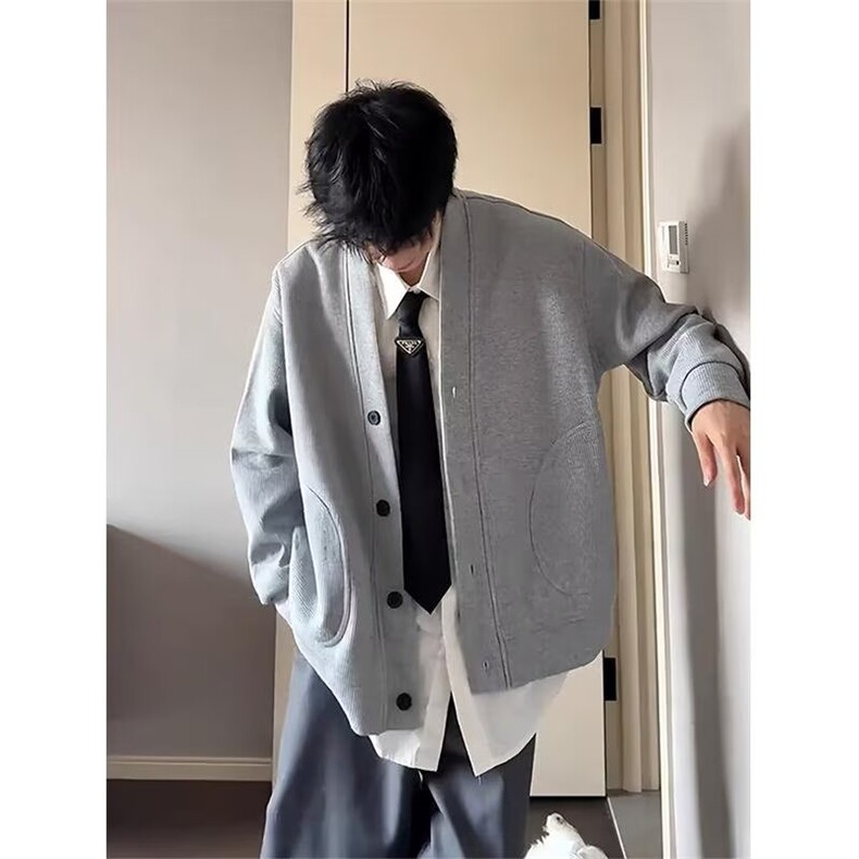 A107-P49日系春秋款简约风纯色华夫格针织开衫男女休闲百搭外套,女装短外套,电商B323A