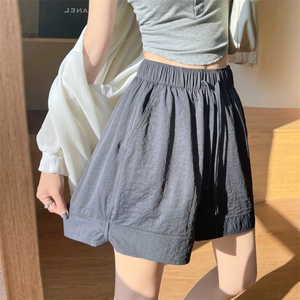 仿棉开叉短裤女2025夏款宽松凉快短裤抽绳阔腿裤K125-P45图片