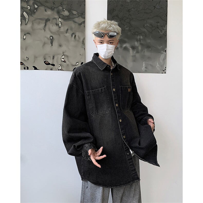 2024新款高质量水洗牛仔衬衫长袖宽松衬衣青少年男现货W8420-P55,男装衬衫,星座512-4