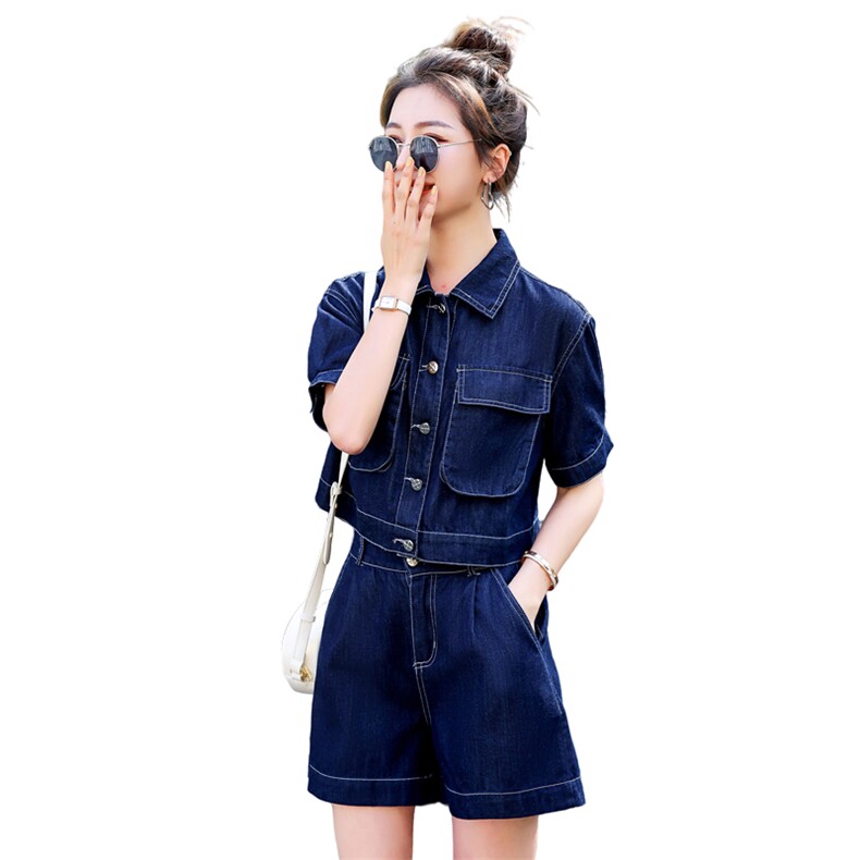 牛仔短裤套装女夏季薄款2025年新款洋气减龄小个子显高显瘦两件套,女装套装/套裙,意芙