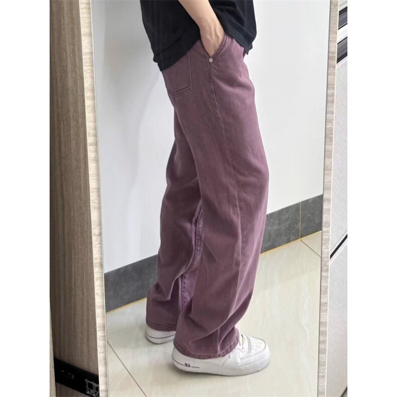 美式高街潮牌新款小众复古紫色牛仔裤宽松直筒百搭长裤XXT1734,男装牛仔裤,星座208-5