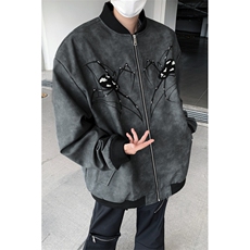 春秋美式蜘蛛刺绣pu皮夹克男女款拉链休闲宽松棒球服外套JK8555，男装夹克，星座1116A-1（原606A）