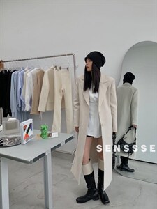 [现货] 三色中长款西装外套2022新款韩版宽松高级感休闲西服图片