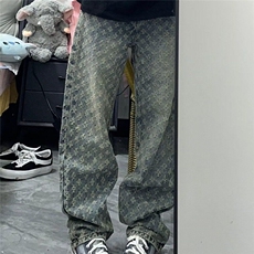 现货高街痞帅炸街牛仔裤男阔腿情侣美式直筒长裤男WL0799-P45，男装牛仔裤，星座1008