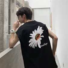 2022夏季男装背心加肥加大码宽松短袖T恤无袖衫C417-T205-，男装T恤，天晨