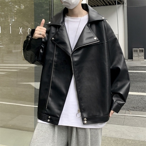 加绒加厚冬款男皮衣机车侧边工装拉链皮夹克外套JK026 P70加绒P80图片