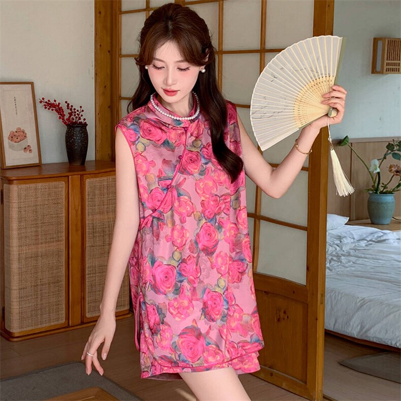 新中式国风套装女夏季新款高级感显瘦马甲阔腿裤两件套流行街服饰，女装套装/套裙，超帛