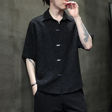 新中式金属扣风潮T恤短袖民族服饰刺绣时尚提花T2412-P68，男装T恤，电商A227