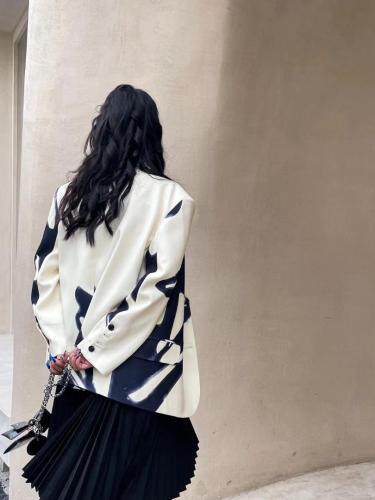 设计师款水墨风印花西装，女装西装，JY.OUBEN