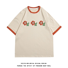白底2024夏季设计感字母花朵印花情侣圆领休闲T恤T261P35控58，男装T恤，电商A247-1