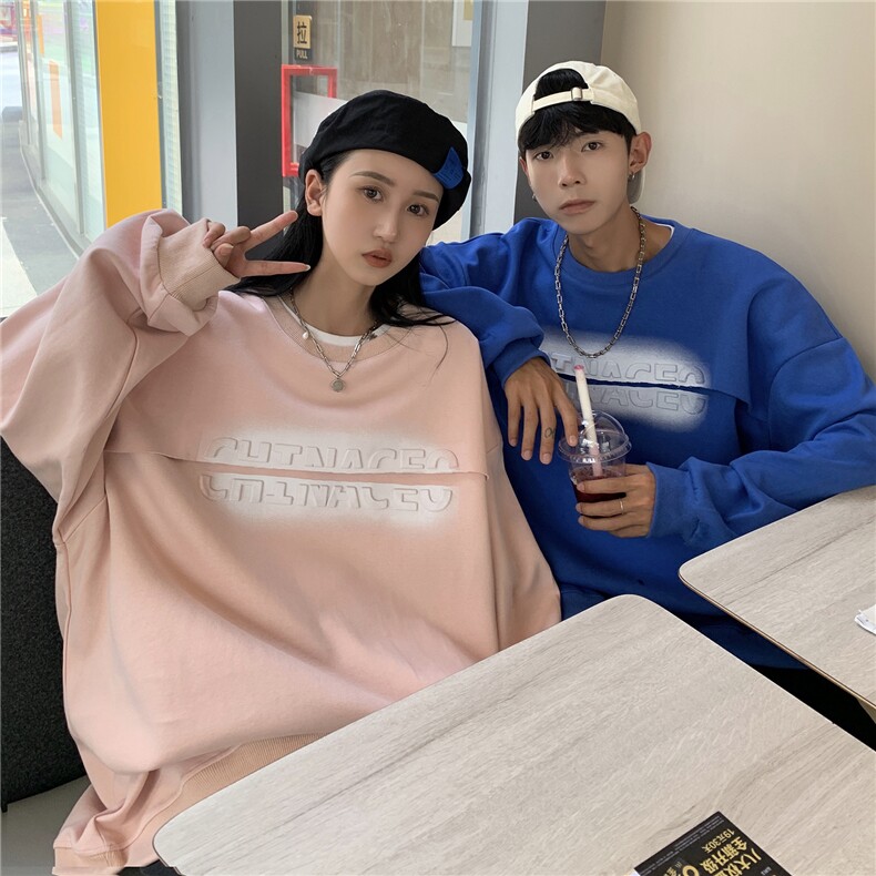 2025秋装新品钢印卫衣情侣卫衣假两件外套宽松上衣G1022P65男,女装短外套,电商A339