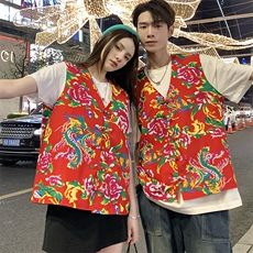 MJ02情侣东北大花盘扣风马甲外套团队服喜庆婚礼男女背心坎肩，男装背心/马甲，星座115A(原星座507）