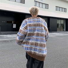 宽松慵懒风毛衣男2024春秋季条纹针织衫情侣线衣MY09174-P50，男装针织衫/毛衣，星座308B-2