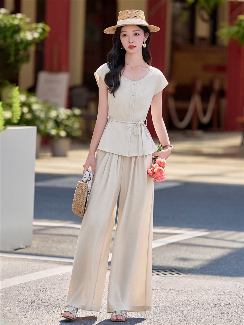现货主推新款老钱风法式气质棉麻女套装2D050-A2622P165K258,女装套装/套裙,琦鑫阁（原依鑫阁）