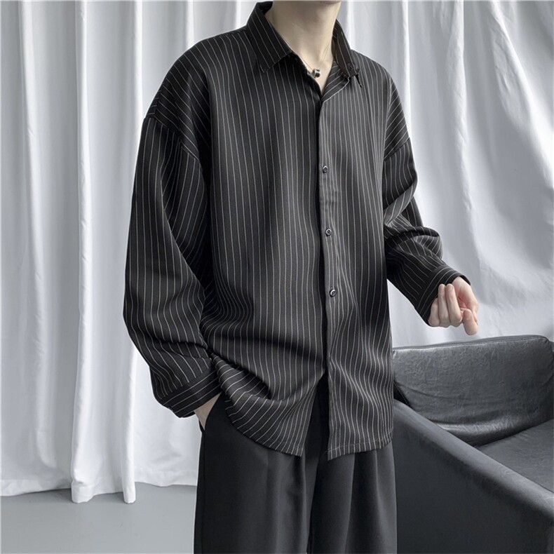 高级感衬衫男内搭衬衣男装日系长袖韩风条纹渣男外套W1101-P30,男装衬衫,星座512-2