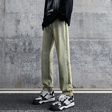 现货早春高街vibe修身长裤黄泥染拉链牛仔裤男K823-P55，男装牛仔裤，星座205