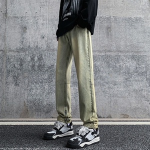 现货 早春高街vibe修身长裤黄泥染拉链牛仔裤男 K823-P55图片