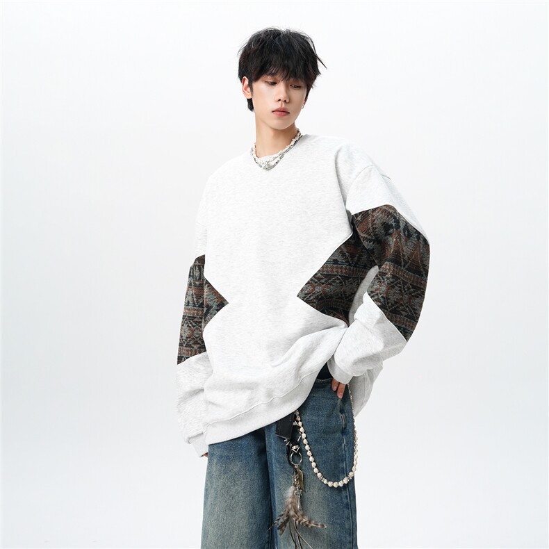 8XL-M春秋季圆领拼接撞色民族风卫衣男新款潮牌上衣服WY005P58,男装民族服装,电商B312