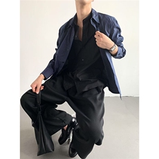 秋季休闲慵懒风假两件衬衫拼接拼接条纹衬衣QTK62，男装衬衫，星座208-5