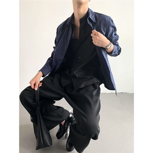 秋季休闲慵懒风假两件衬衫拼接拼接条纹衬衣QTK62图片
