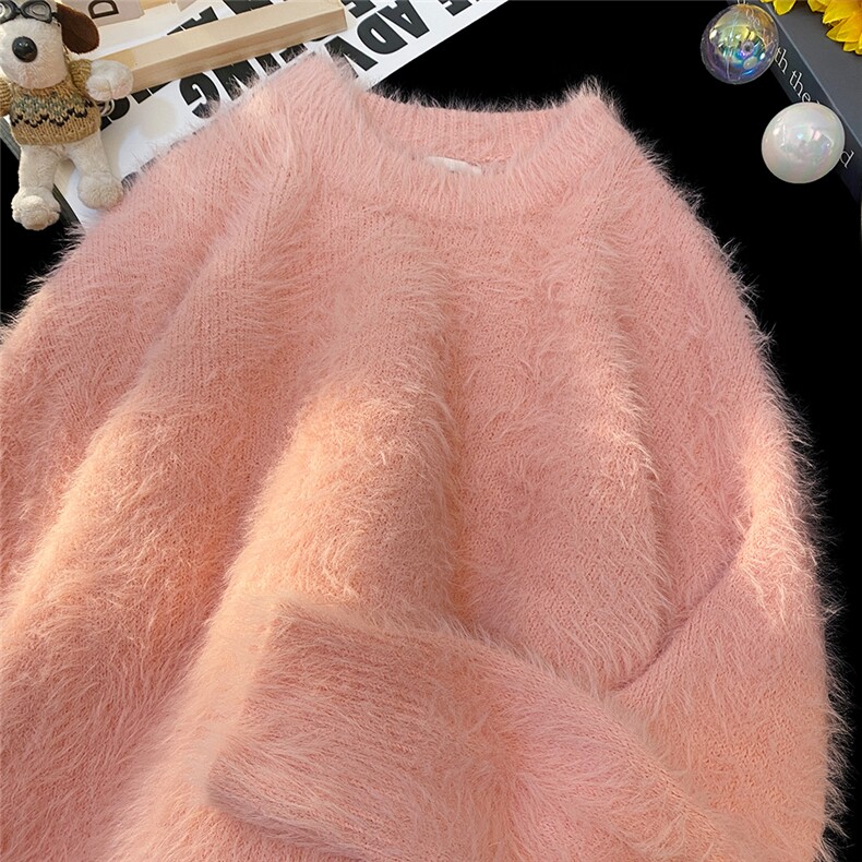 特批新款仿貂毛圆领休闲宽松纯色毛衣针织衫A247-M608特批45控78，男装针织衫/毛衣，电商A247