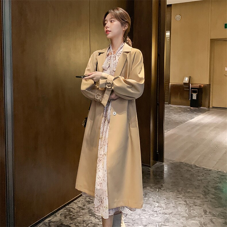 ByYou2025春季新款高级感中长款卡其色风衣外套女英伦风休闲大衣,女装风衣,依多米