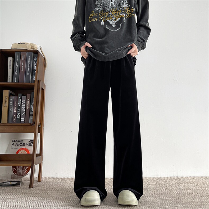 8XL-M加绒美拉德宽松金丝绒阔腿裤垂感拖地裤K993P55加绒65控78,男装休闲裤,电商D206-1
