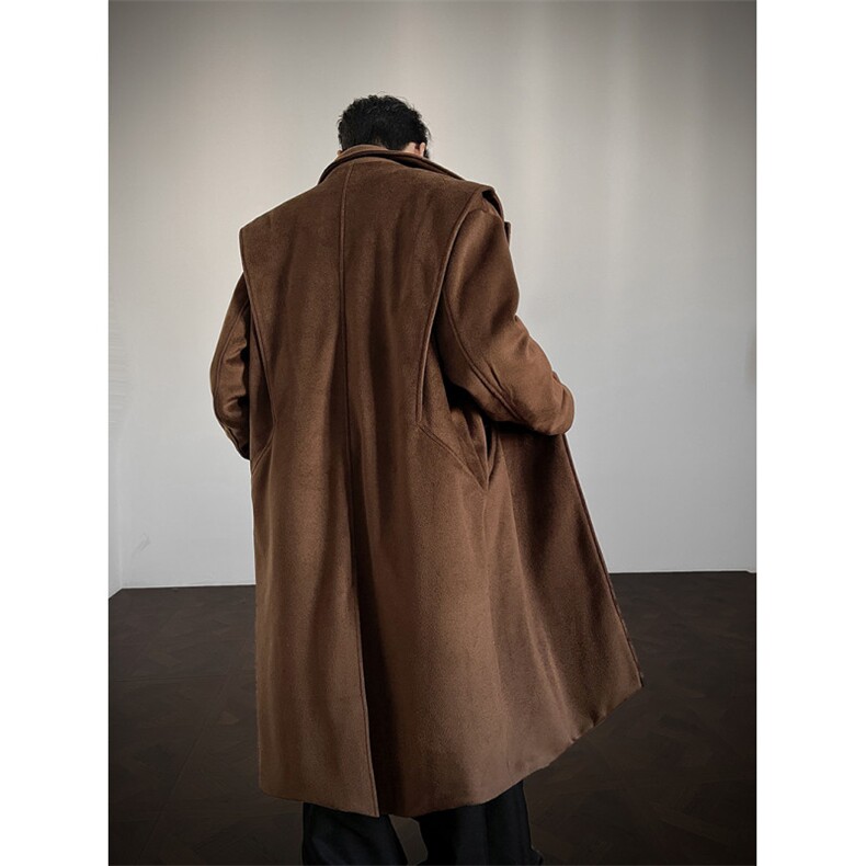 517A-8-Y88-P145冬季韩版老钱风高级感假两件复古毛呢大衣中长款，男装毛呢大衣，星座517A-8（原B282）