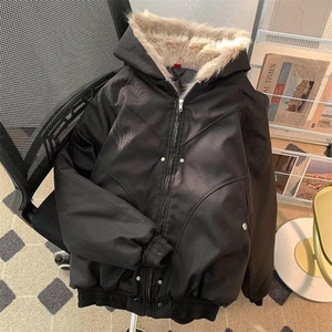 现货高品质美式高街冬季重磅硬挺短款座山雕毛领棉衣男女加厚外套图片