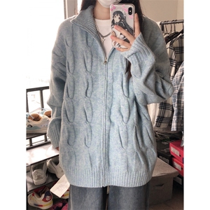 【有货】M6528CC-特P75 复古麻花针织开衫男女拉链毛衣立领外套图片