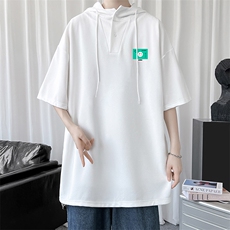 LD54264-P45连帽短袖t恤男大码胖子带帽五分袖中袖，男装T恤，电商A040