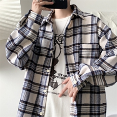 格子衬衫男毛呢外套韩版潮流秋季加厚港风大码痞帅衬衣DX128P65，男装衬衫，电商B413-1