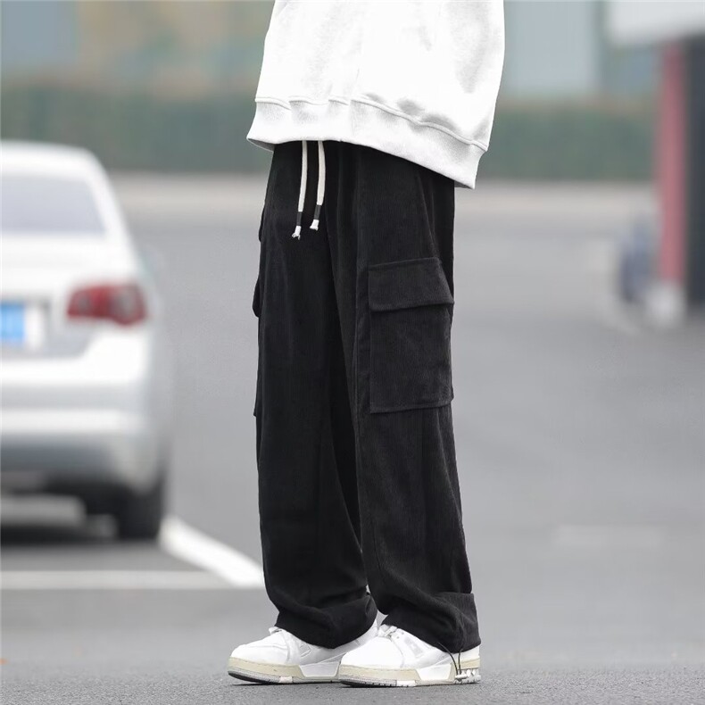灯芯绒工装休闲裤男港风潮流大口袋个性2024春冬ins长裤K4820-P43图片