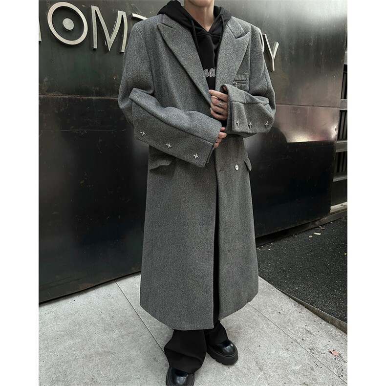 秋冬季毛呢大衣男韩版过膝呢子外套风衣XZ811A-F198-P128，男装风衣，星座811A