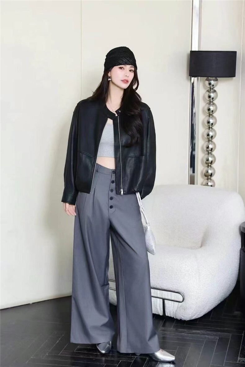 早春新款时尚立领皮衣外套女宽松显瘦夹克上衣印象秋水,女装皮衣,泰合衣坊