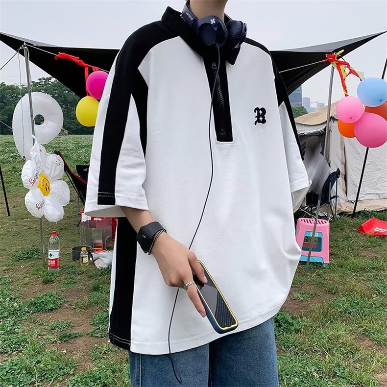 polo衫短袖男日系复古半袖t恤潮牌美式短袖上衣1001-1-PT35-P35,男装Polo衫,星座1001-1
