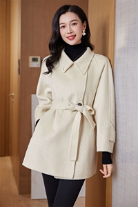时尚显瘦系带双面羊毛呢大衣女外套气质百搭修身长款风衣图片