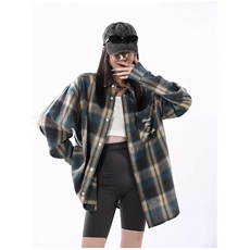 新款秋季大码格子衬衫女长袖外穿宽松休闲学生中长款衬衣上衣，男装衬衫，星座1210-1