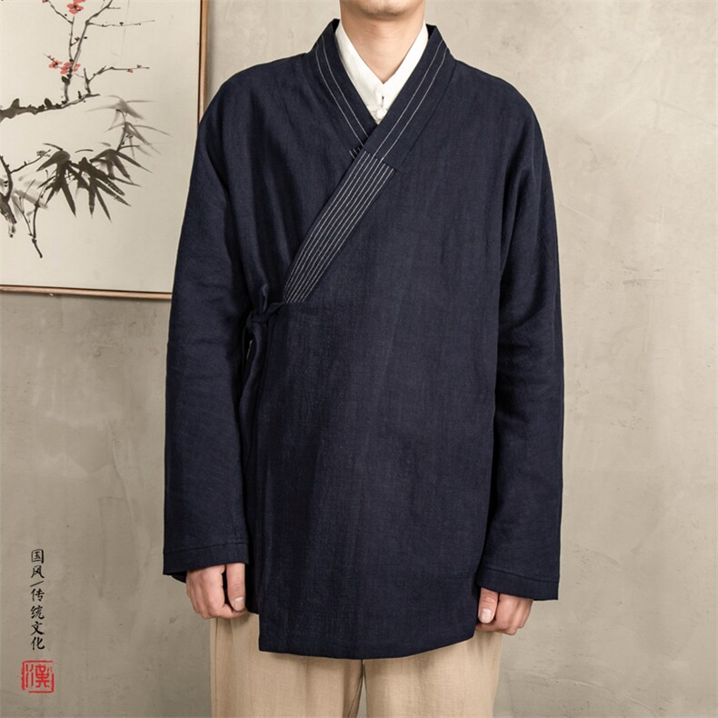 2025秋冬男装棉麻中款汉服男士禅服外套H27P90,男装民族服装,钱塘802