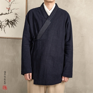 2025秋冬男装棉麻中款汉服男士禅服外套H27P90图片