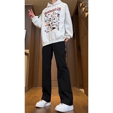 黑色微喇叭西裤男垂坠感通勤裤秋冬弯刀裤百搭直筒休闲裤XX0812，男装西裤，星座208-5