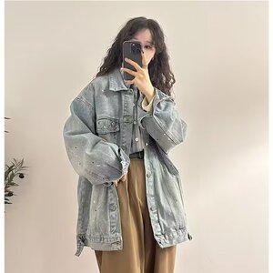 复古高街泼墨牛仔衬衫外套女春秋宽松情侣夹克上衣网图JK2101-P68图片